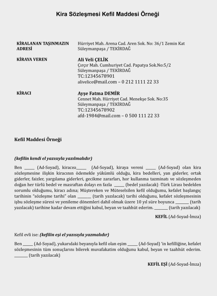 Kira Sözleşmesinde Kefillik