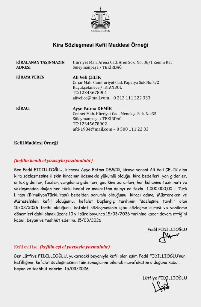 Kira Sözleşmesi Kefil Örnek